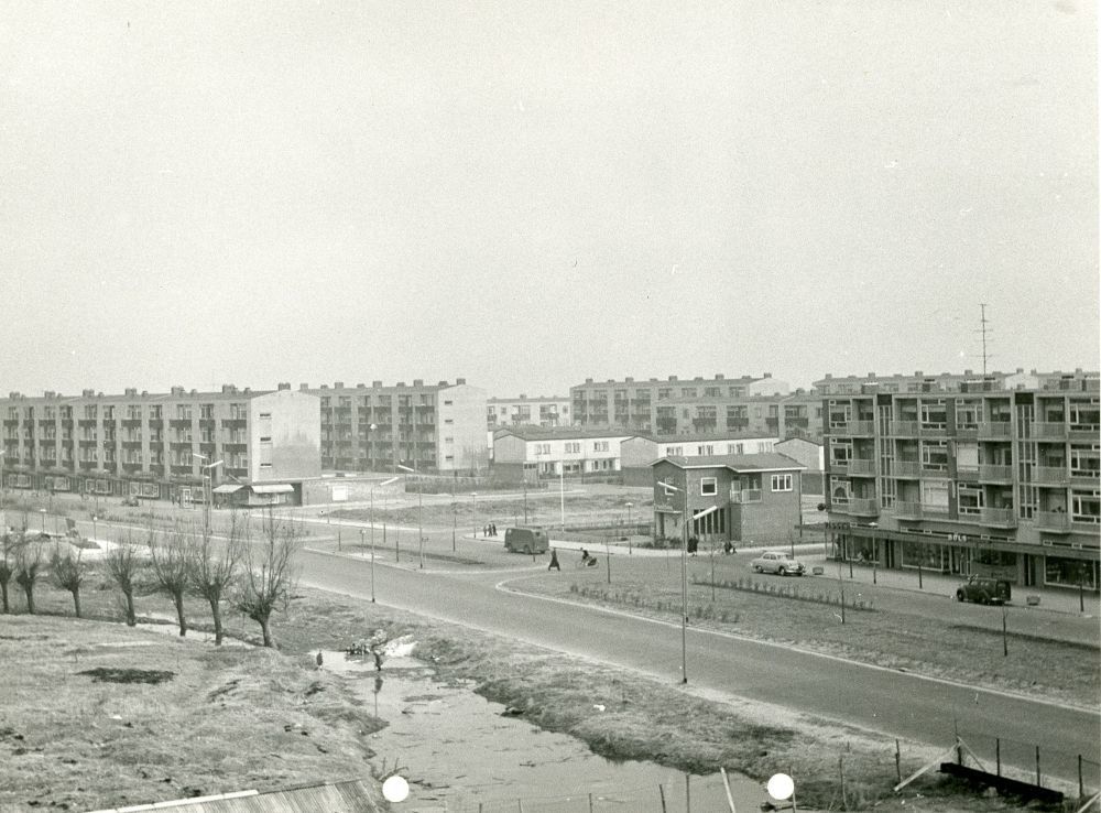 Panoramafoto van de Van Hogendorplaan in aanbouw rond 1955. Collectie Stadsarchief Vlaardingen, T222-098.