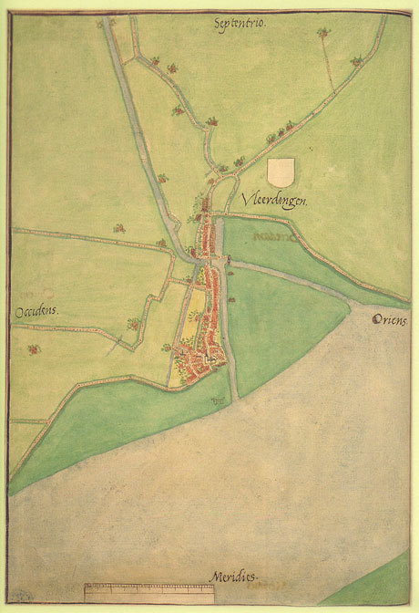 Stadsplattegrond van Vlaardingen door Jacob van Deventer, circa 1560. Prent: Bibliotheca Nacional Madrid.