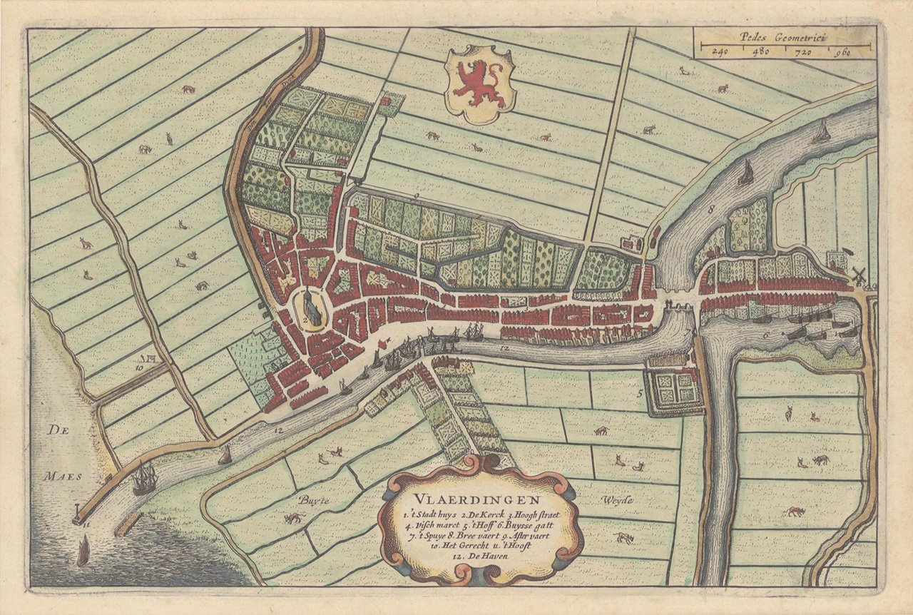 Plattegrond van Vlaerdingen rond 1632 door Balthasar Florisz van Berckenrode. Collectie Stadsarchief Vlaardingen, KVL0439.