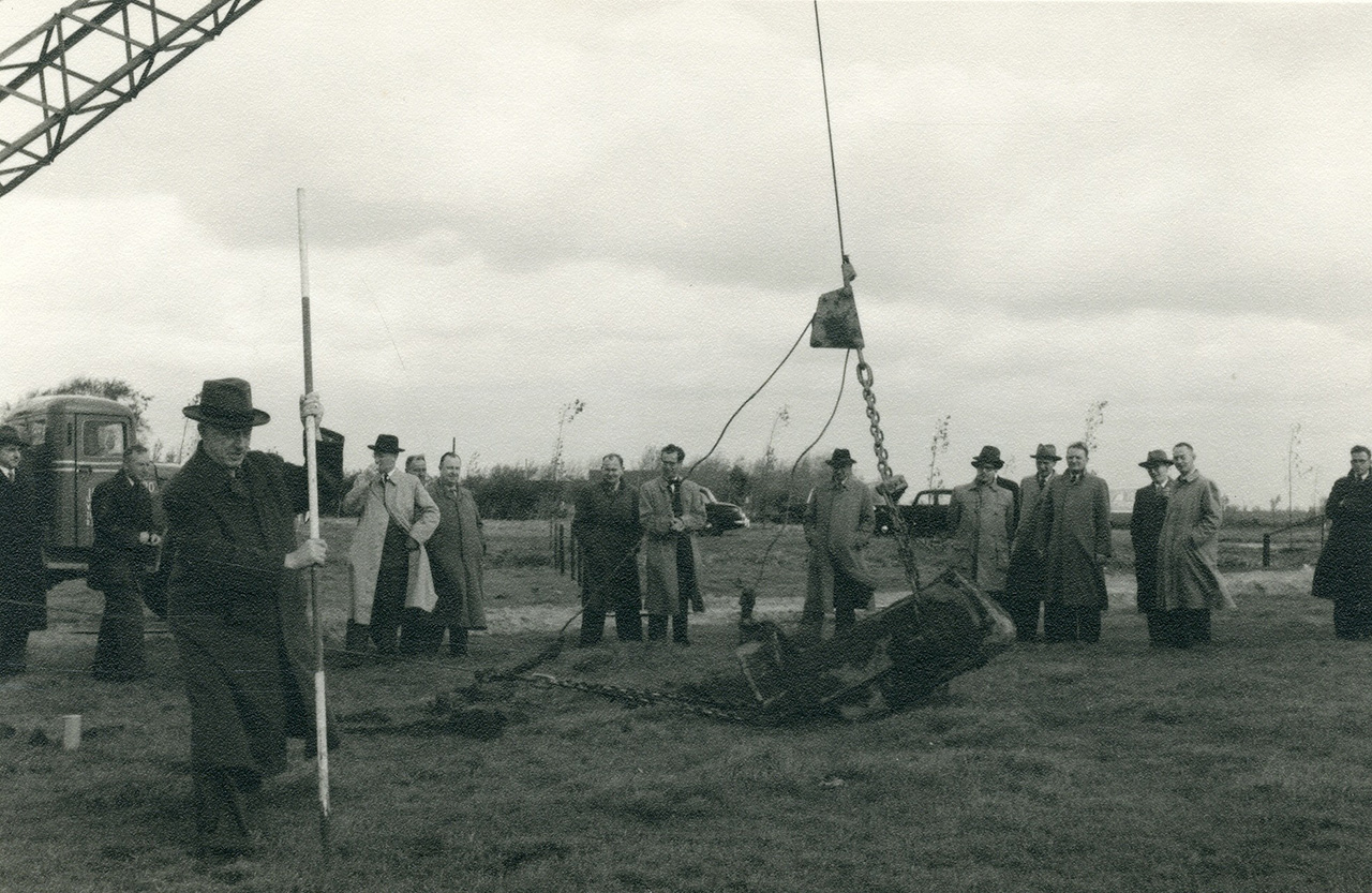 De start van de graafwerken in oktober 1954. Collectie Stadsarchief, Hi0354.